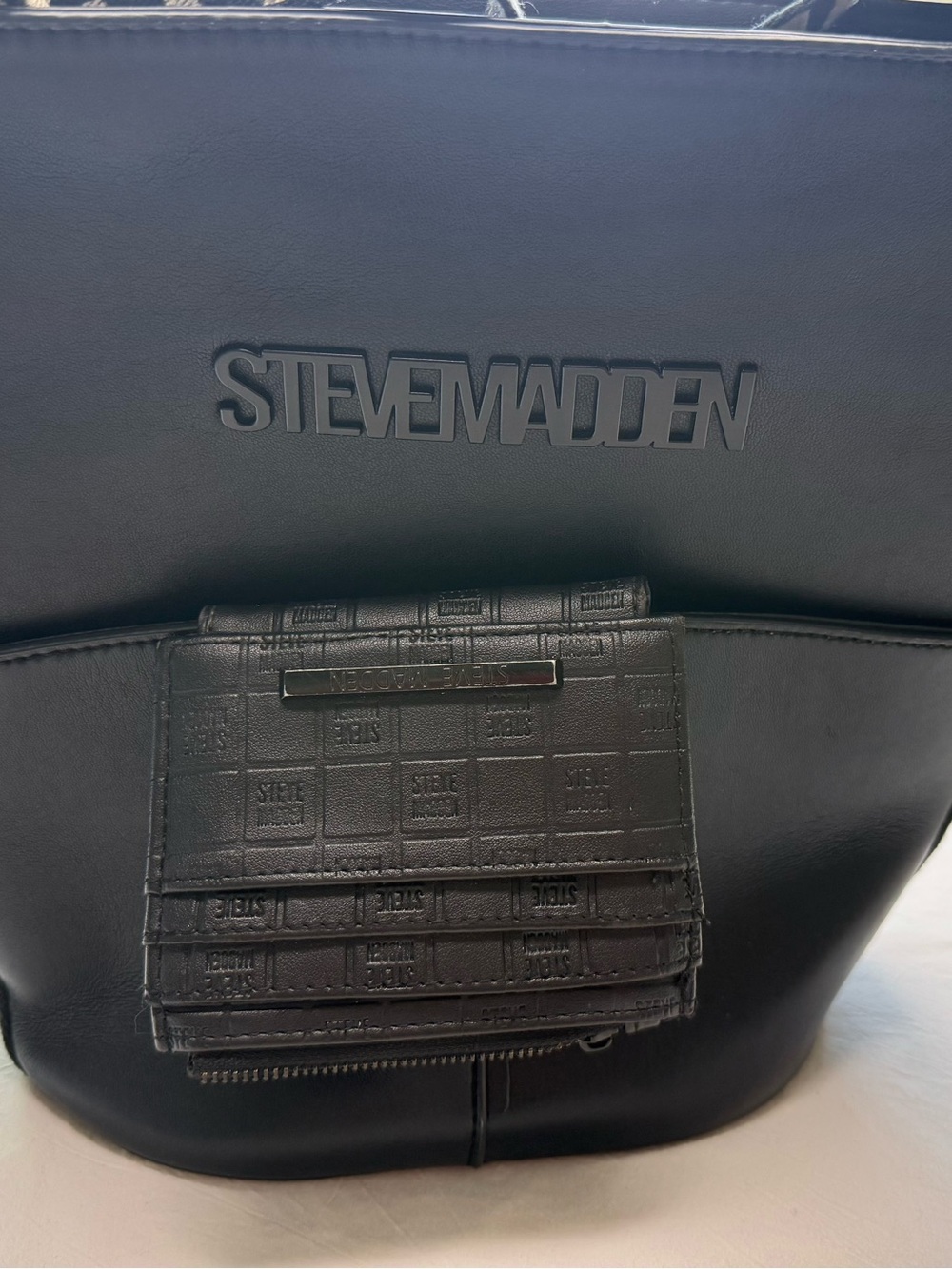 Steve Madden Black Men's Backpack with Front Card Wallet